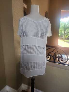 mark. White Branded Mesh Top